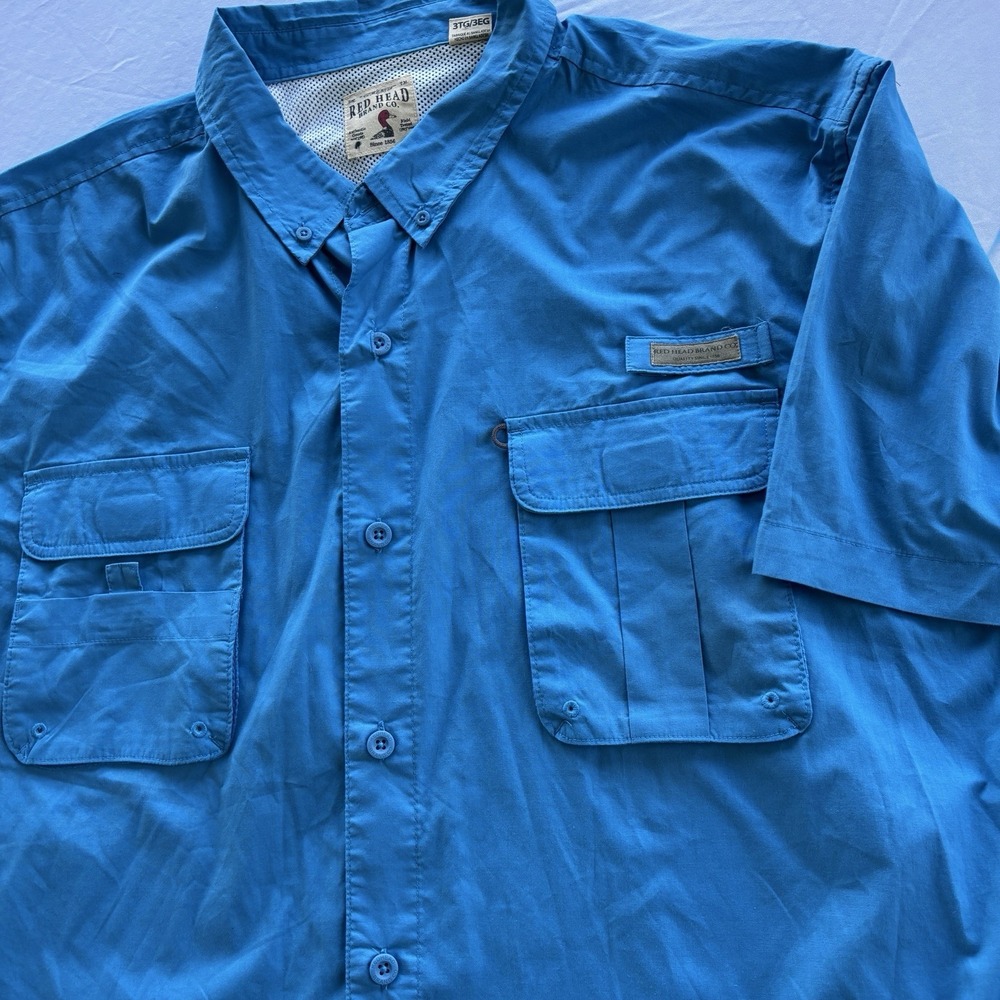 Red Head‎ Brand Co Fishing Shirt 3XL Blue Short Sleeve Vented Pockets Outdoor